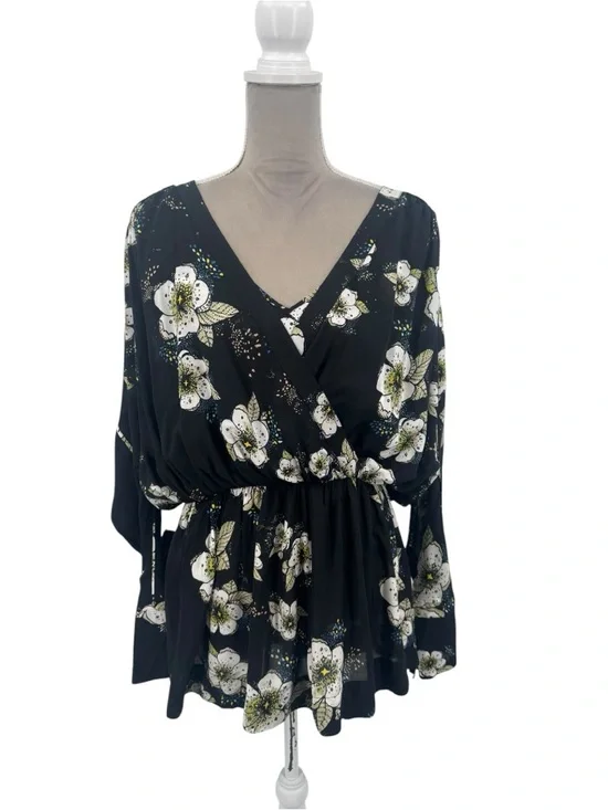 Free People Tuscan Dreams Tunic Dress M Black Floral Boho Mini Festival Flowy - Picture 4 of 10
